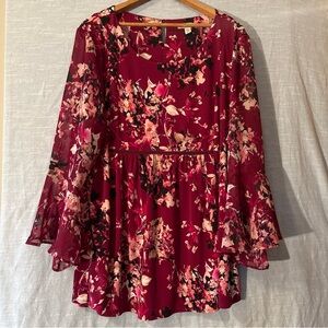 CB Established 1962 Boho Blouse Burgundy Floral Women’s Sz 2X NWOT
